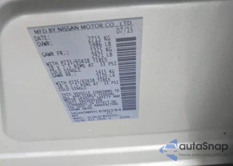 2015 Nissan Pathfinder Sl from USA, damaged, VIN 5N1AR2MM9FC690594